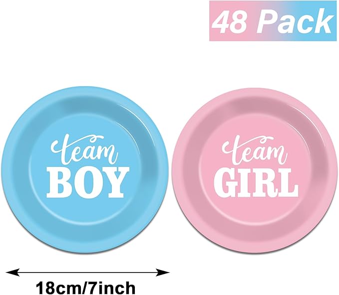 48 Pcs Gender Reveal Plates Party Decorations Pink and Blue plates