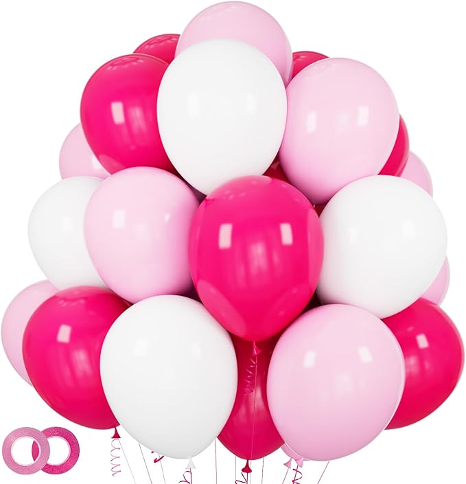 Pink White Balloons 100pcs 12 inch Hot Pink Pastel Pink White