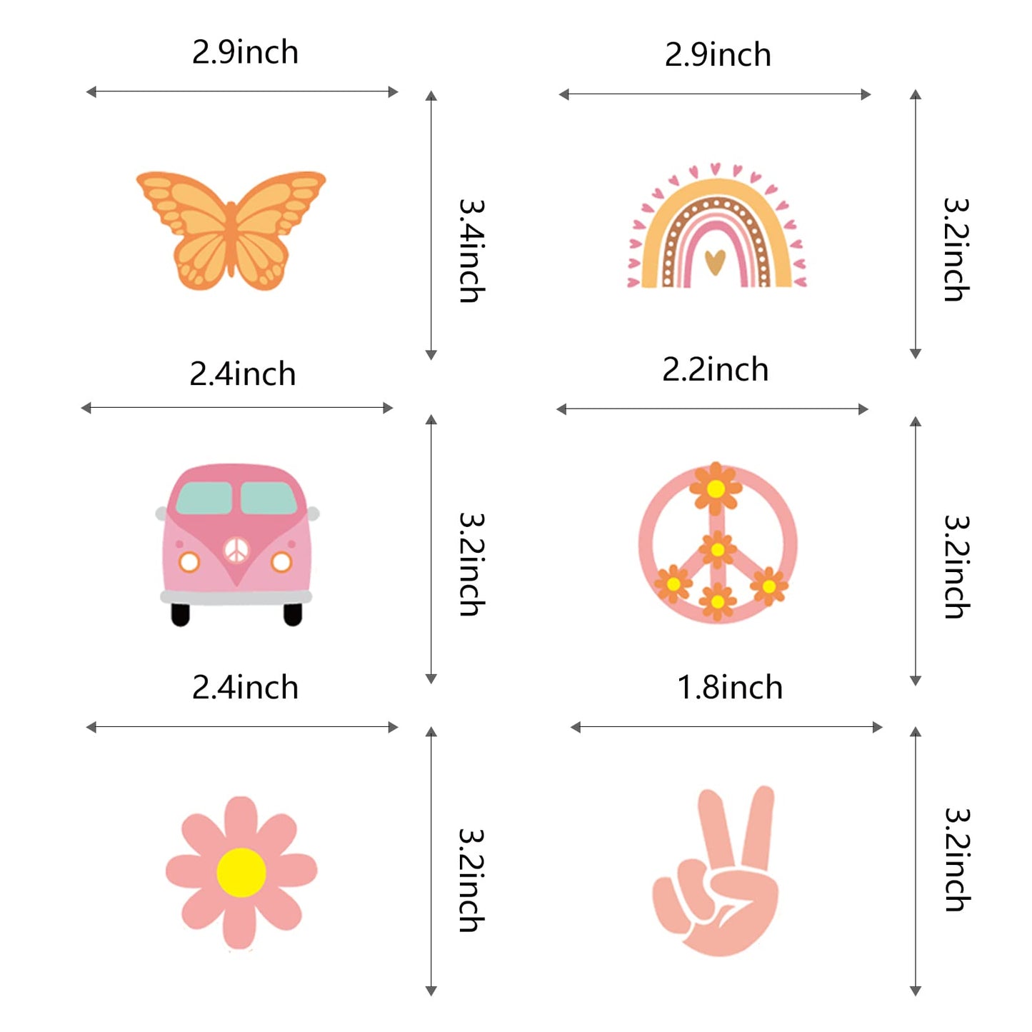 48Pcs Hippie Party Cupcake Toppers for Two Groovy Birthday Party