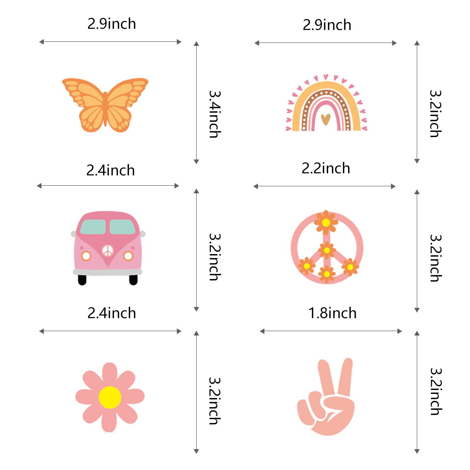48Pcs Hippie Party Cupcake Toppers for Two Groovy Birthday Party