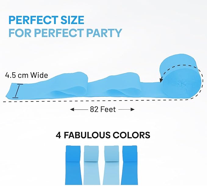 Captain Décor 4 Blue Streamers, 328ft Pack of Crepe Paper Roll, Blue