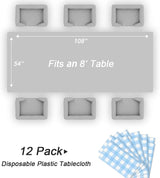 QIKSION Light Blue Gingham Tablecloth Disposable 12 Pack, 54 x 108