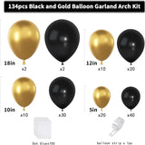 Black and Gold Balloons Garland Arch Kit, 134pcs Black and Metallic