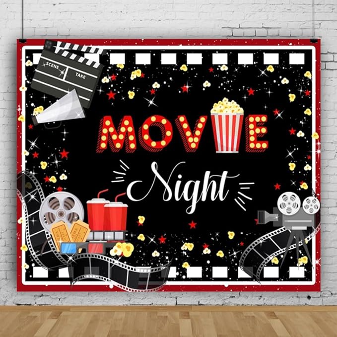 Movie Night Decorations Backdrop Cinema Movie Night Supplies 10x8ft