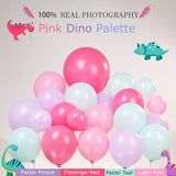 Pink Dino Balloon garland arch kit with Pastel Pink Purple Teal and