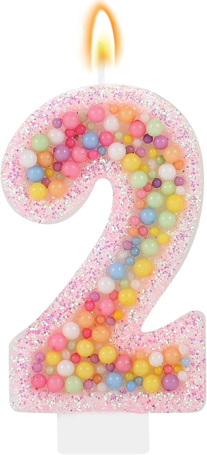 Pastel Macaron 2nd Birthday Candle Sweet Pink Number 2 Candle Cake