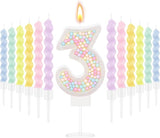 MTLEE Number 3 Birthday Candle with 12 Pcs Spiral Candles for Girls Ma