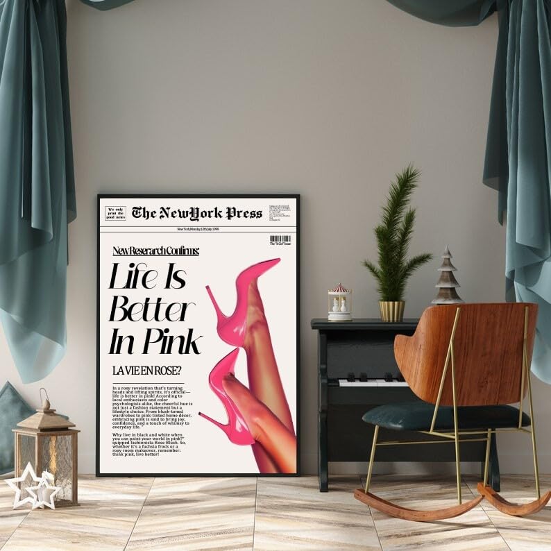 Newspapers Wall art Trendy Retro Bar Cart Decor Feminist Wall Art New