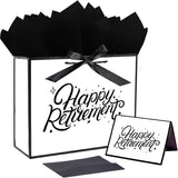 JWSCYSY 12.6" White and Metallic Black Gift Bag with Card, Ribbon and