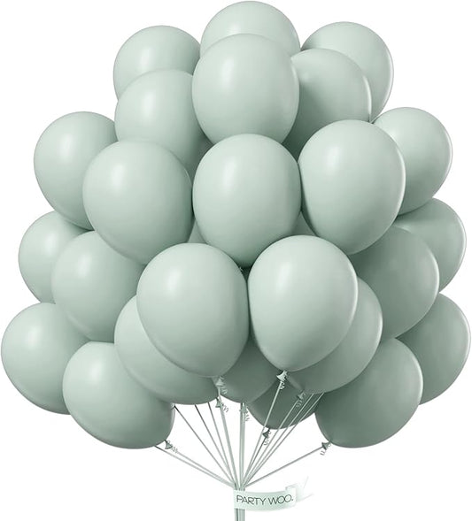 PartyWoo Dusty Green Balloons 50pcs 12 Inch Sage Olive Eucalyptus