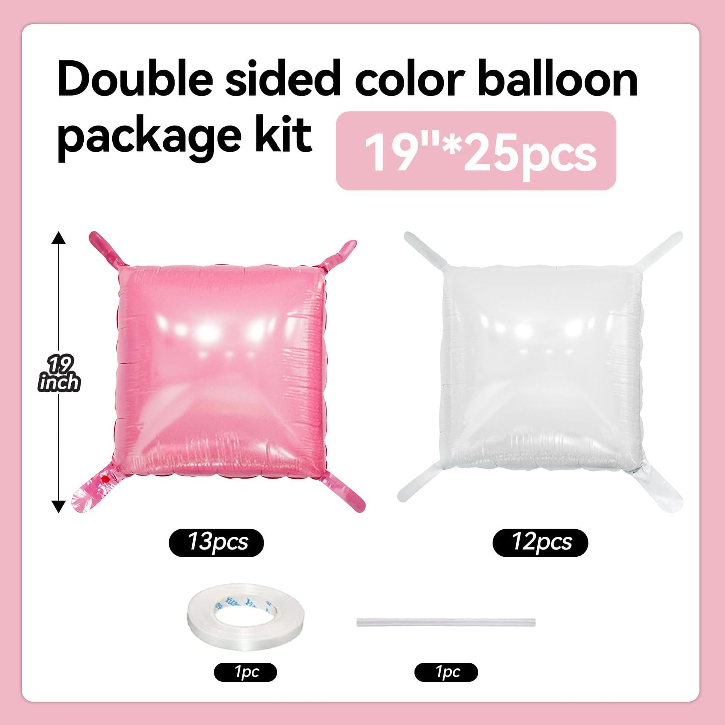 Pearl Pink and White Square Foil Balloon Wall,19 Inches Double Sided