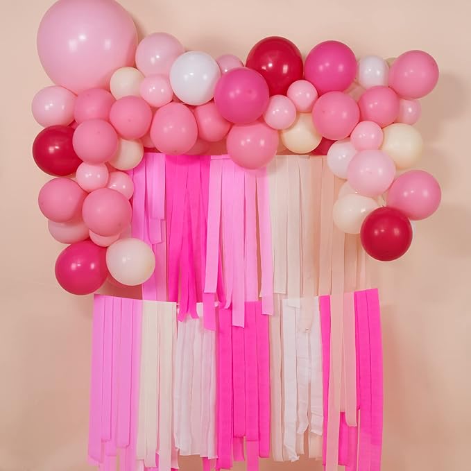 PartyWoo Pink Crepe Paper Streamers 6pcs 492ft Pack of Light Hot Dark