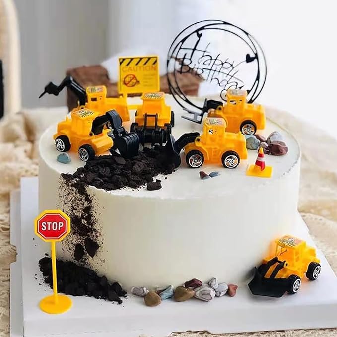 Construction Cake Topper Large Crane Excavator Traffic Road Sign