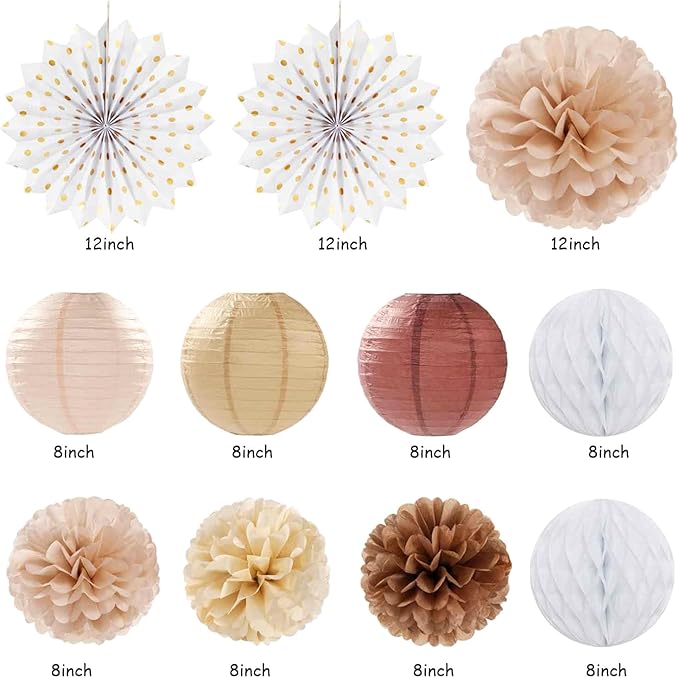 White Brown Champagne Gold Boho Birthday Party Decorations 21pcs