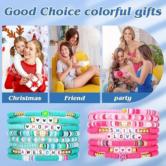 Draupnir 48 Pcs Friendship Bracelets Heishi Surfer Clay Bead Bracelets
