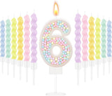 MTLEE Number 6 Birthday Candle with 12 Pcs Spiral Candles for Girls Ma