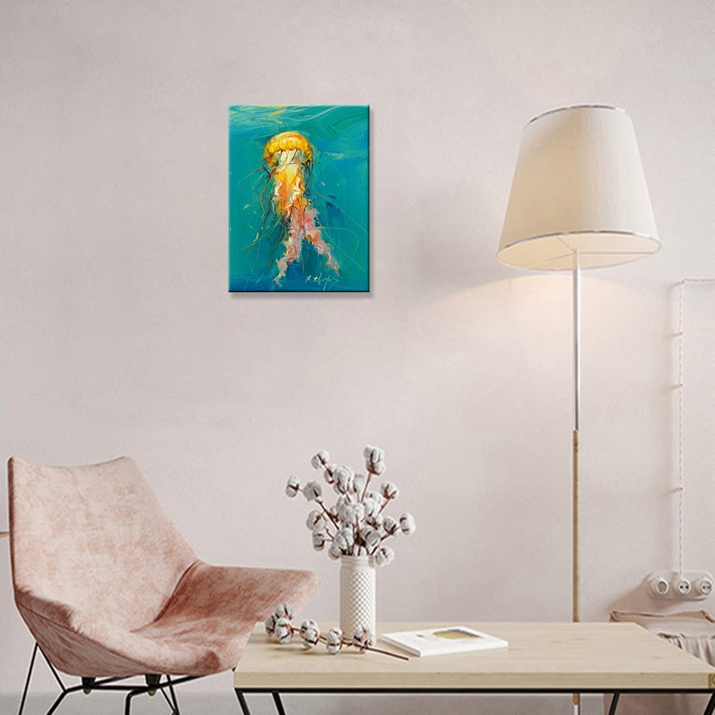 JZLDZS Coastal Wall Art Jellyfish Canvas Painting Print Turquoise