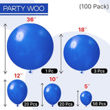 PartyWoo Royal Blue Balloons 100pcs Different Sizes Pack of 36 18 12