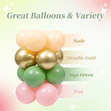 60pcs Safari Balloons 12inch, Sage Green Pink Nude Metallic Gold