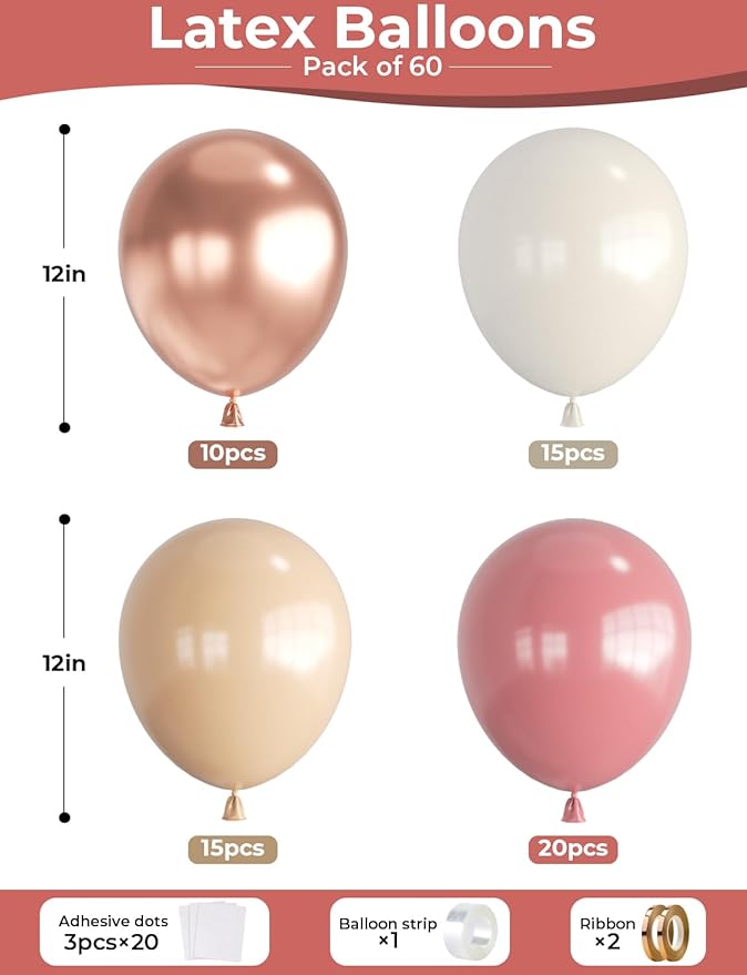 Retro Blush Pink Balloons,12 Inch 60pcs Rose Gold Balloons,Peach