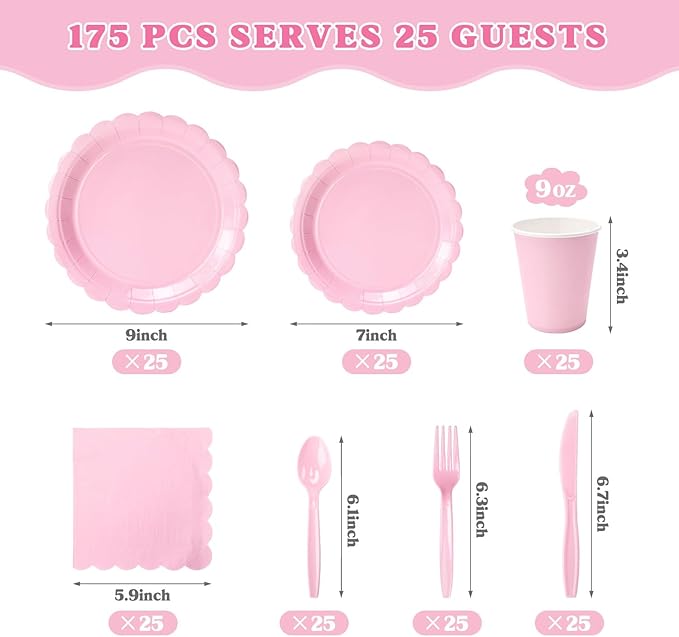 Vyntra 175 Pcs Pink Valentines Disposable Paper Plates and Napkins