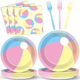 96PCS Summer Macaron Beach Ball Party Paper Plates and Napkins and
