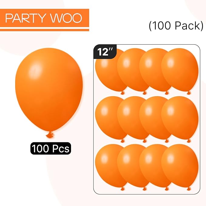 PartyWoo Orange Balloons 100pcs 12 Inch Fall Latex Helium Balloons