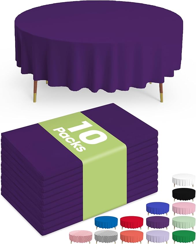 Pureegg Plastic Table Cloth Disposable 10 Pack, 84'' Round Table Cloth