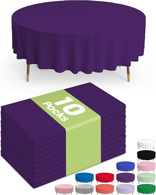 Pureegg Plastic Table Cloth Disposable 10 Pack, 84'' Round Table Cloth