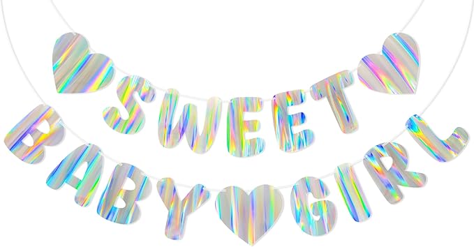 Iridescent Baby Shower Banner for Girl, Pre-Strung Sweet Baby Girl