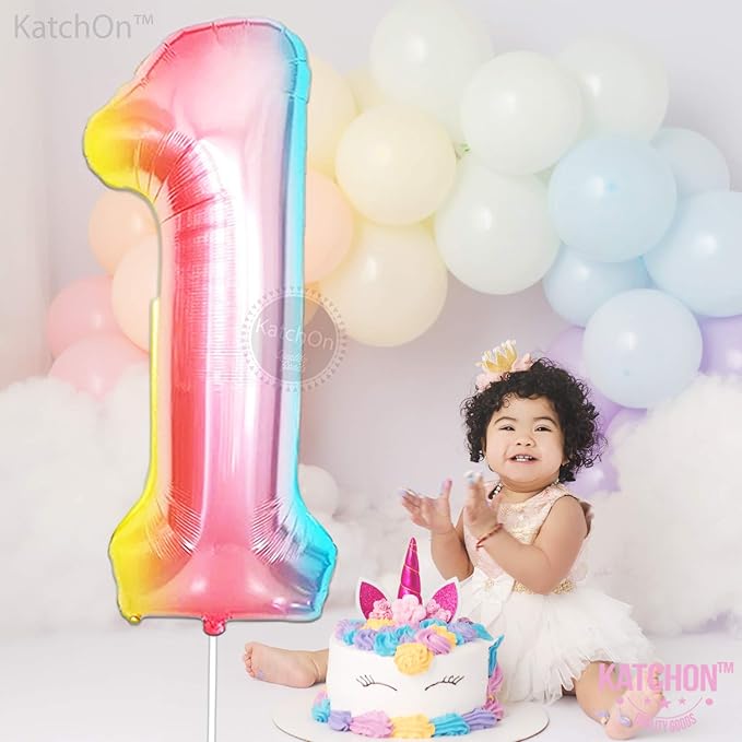 KatchOn, Giant 40 Inch, Rainbow Number 1 Balloons - Number One