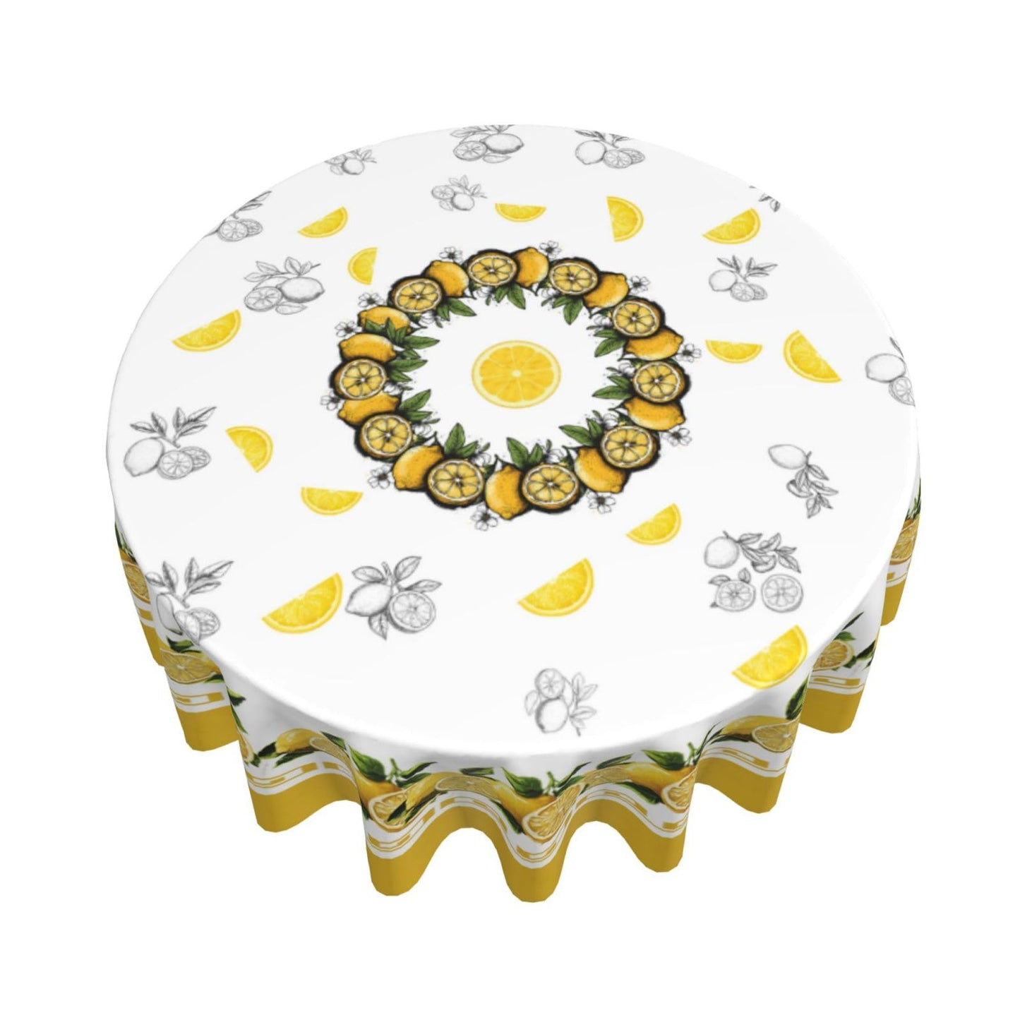 elezan Lemon Round Tablecloth 70 inch, Yellow Citrus Fruit Summer