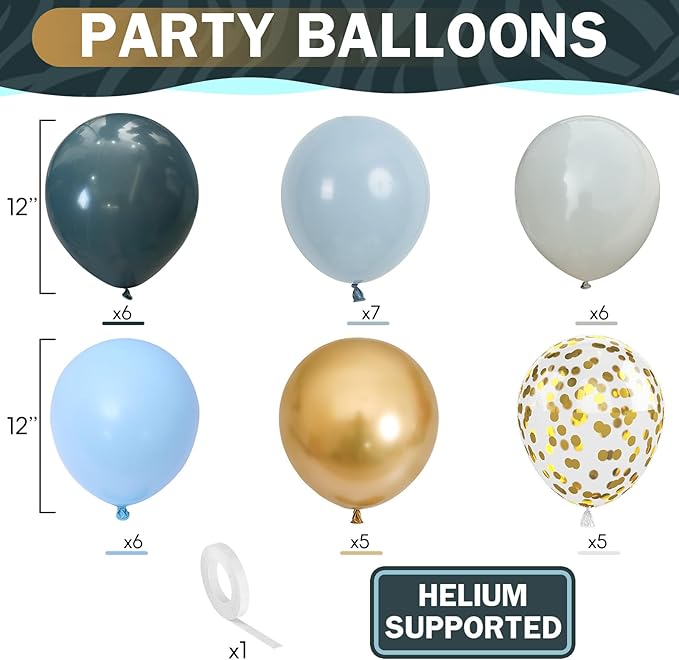 HILAVO Dusty Blue Balloons 12 Inch Pastel Fog Blue Slate White Sand