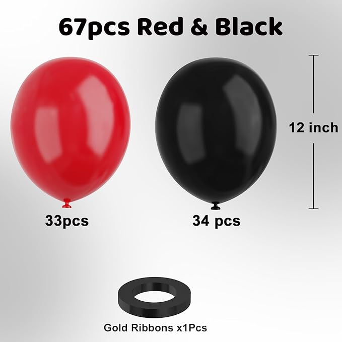 Red and Black Latex Balloons, 67 12 Inch Black and Red Party Balloons