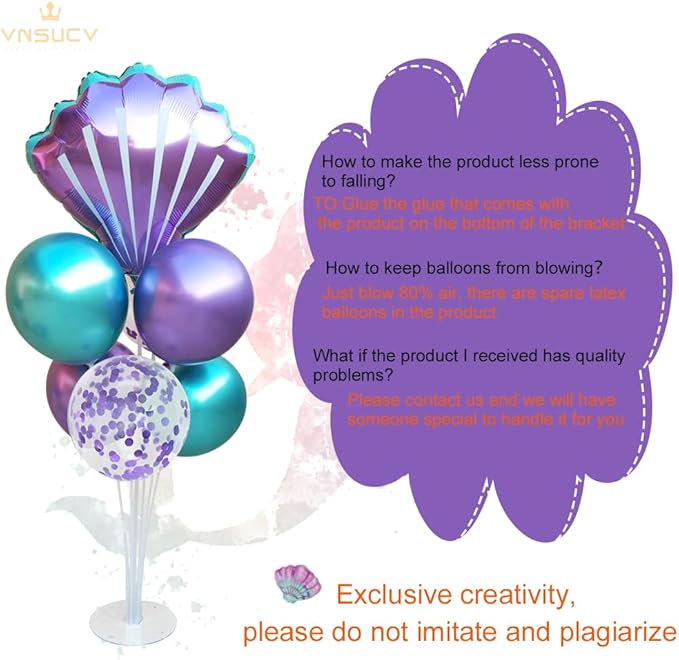 Mermaid Table Centerpiece Balloons Stand Kit 2 Sets with 2 Sea