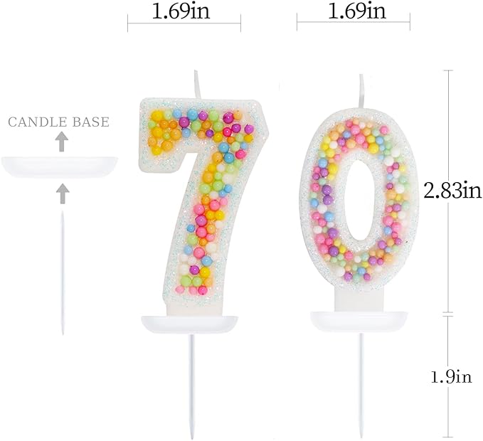 70th Birthday Candle for Cake, Colorful Macaron Numeral Candles for