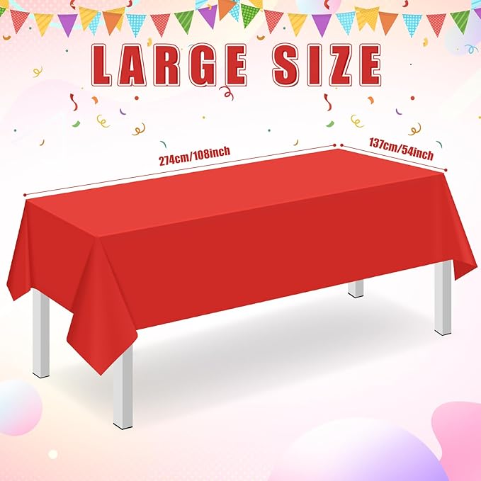 16 Pack Red Plastic Tablecloth for Rectangle Tables, Premium