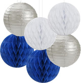 Navy-Blue White Silver Party Decorations - 14pcs Kits Paper Lanterns