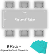 QIKSION Teal Plastic Table Cloth Disposable 6 Pack, 54 x 108 Inch