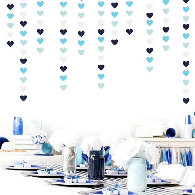 Light-Navy Blue White Party-Decorations Heart-Garland - 52ft Bridal