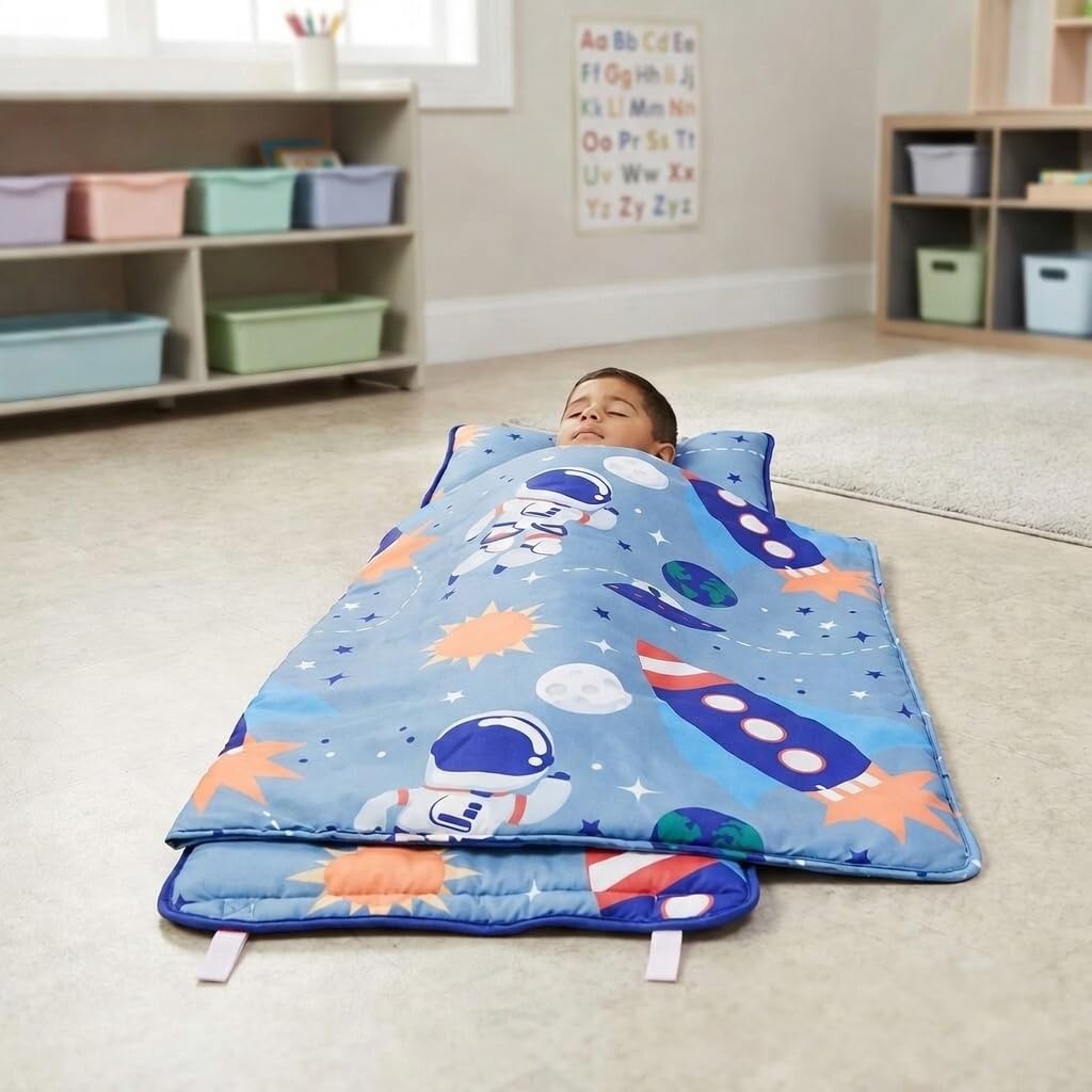EVERYDAY KIDS Nap Mat w/Removable Pillow -Outer Space Adventures-