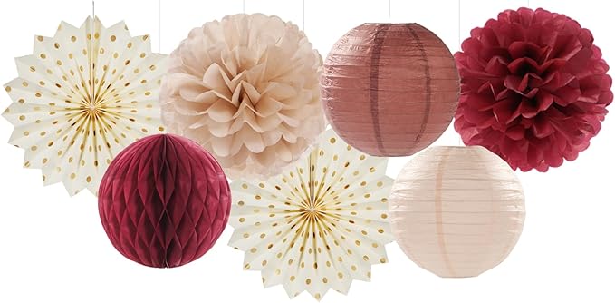 Brown Burgundy Champagne Boho Party Decorations 14pcs Rustic Wedding