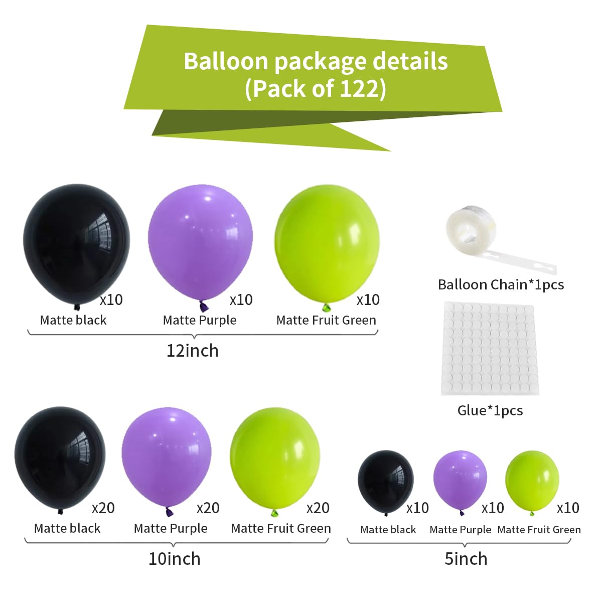 Lime Green Purple Black Balloon Garland Kit, 122PCS Black Purple Fruit