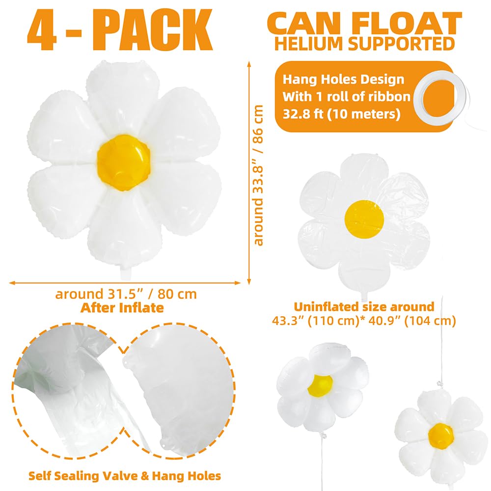 4D Floatable White Daisy Balloons White Flower Balloons Fairy Floral