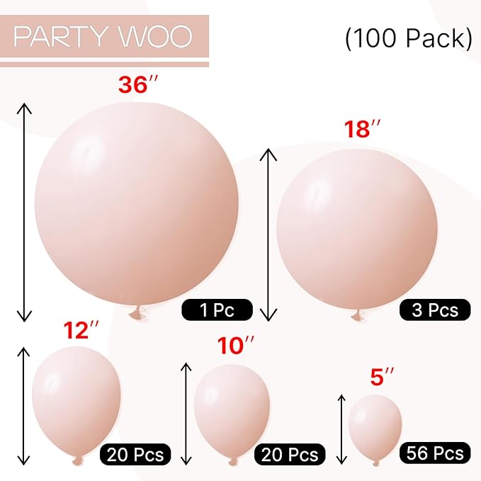 PartyWoo Pastel Orange Balloons 100 pcs Different Sizes of 36 18 12