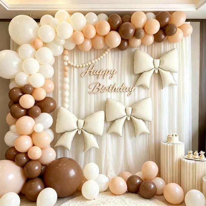 Cream Bow Foil Balloons 38 Inch, Large Beige White Bow Shaped Mylar