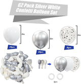62pcs Party Decorations Balloons Kit - 12 Inches Silver White