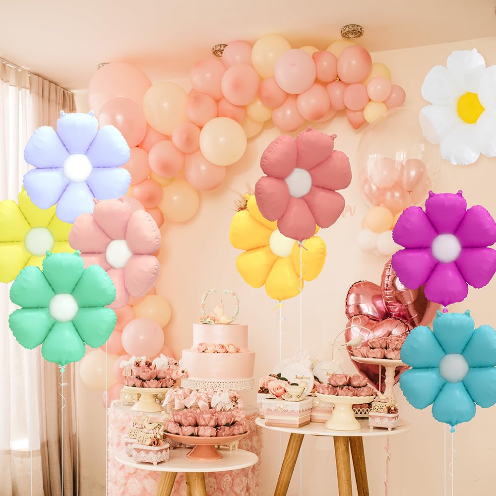 Cute Matte Daisy Flower Balloon Rainbow Garland Groovy Boho Daisy