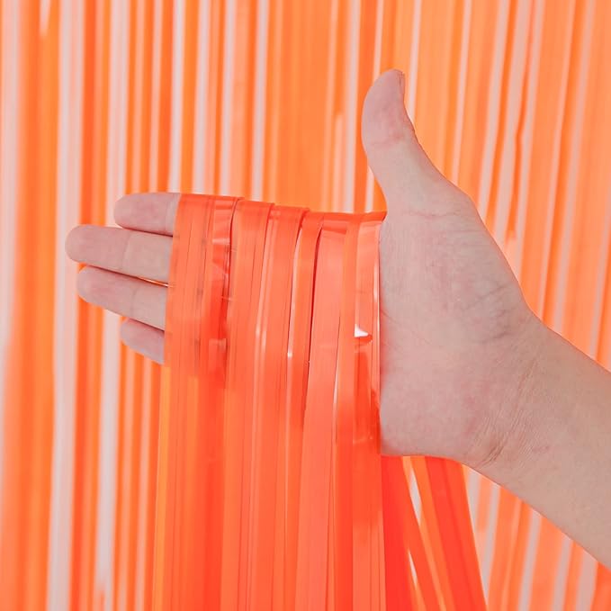 Voircoloria 4 Pack Orange Foil Fringe Backdrop Curtains, Tinsel