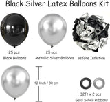 Black and Metallic Silver Balloons, 50PCS Black and Silver Balloons